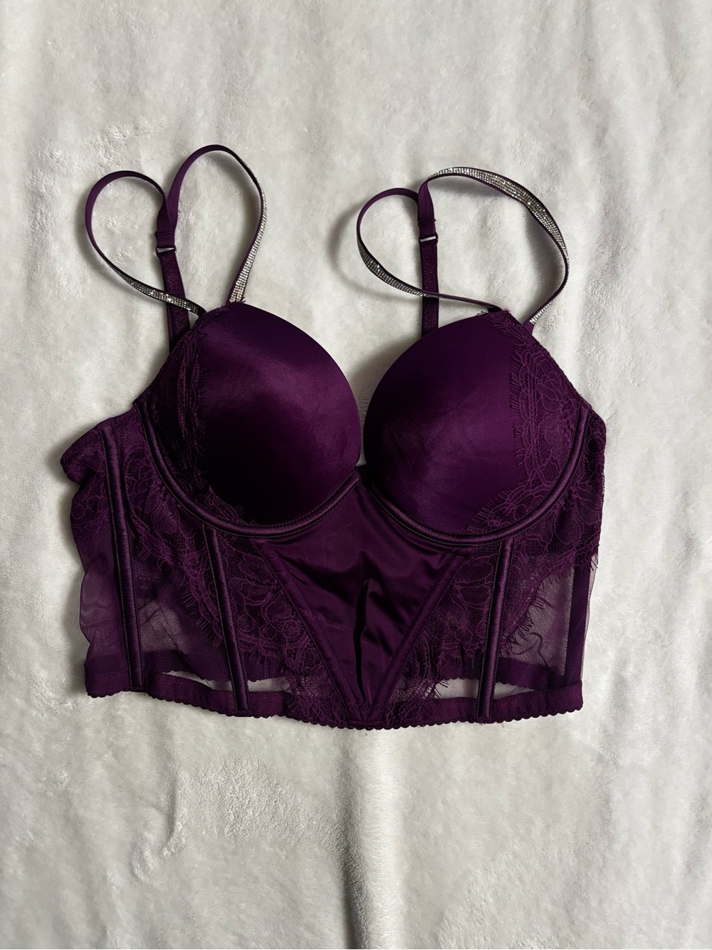 Victoria's Secret Longline Lace Bustier Bra in Plum